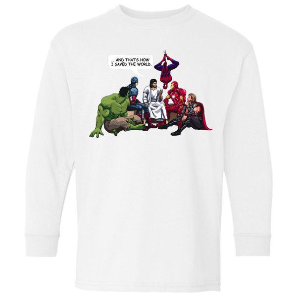 Jesus and Superheroes: And that's how I saved the World Kid, Youth Shirt - TeesGrab