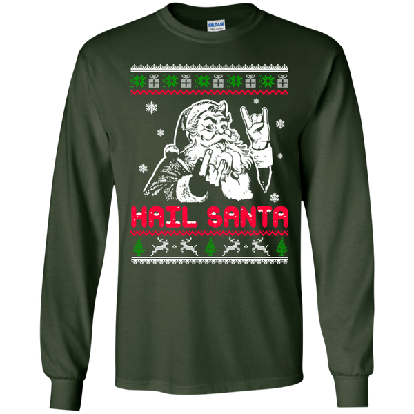 Hail Santa Ugly Christmas Sweater, Long Sleeve - TeesGrab