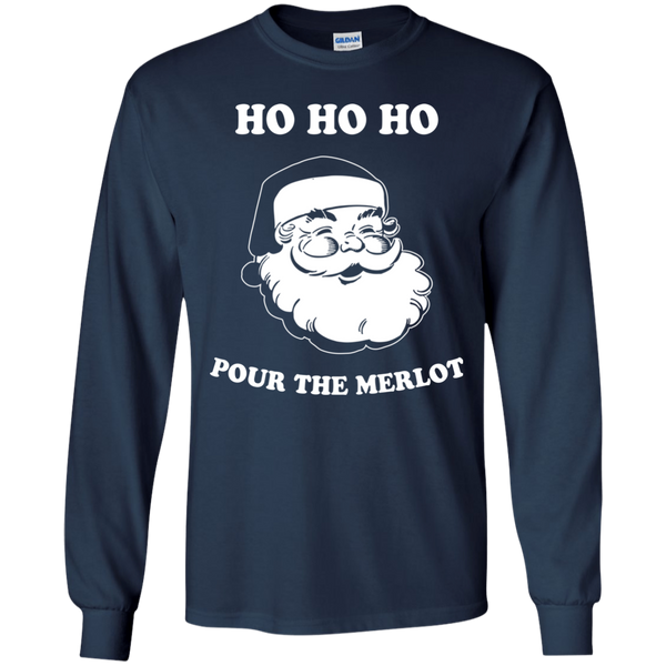 Santa Ho Ho Ho Pour The Merlot Christmas Sweater, Long Sleeve - TeesGrab
