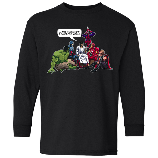 Jesus and Superheroes: And that's how I saved the World Kid, Youth Shirt - TeesGrab
