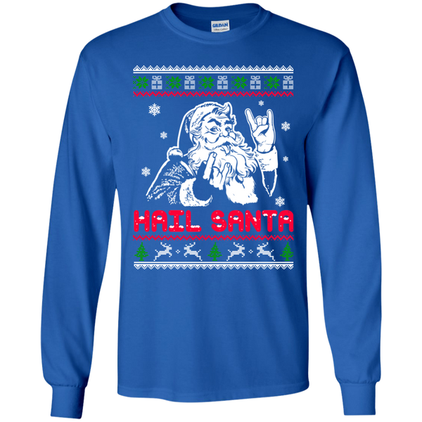 Hail Santa Ugly Christmas Sweater, Long Sleeve - TeesGrab