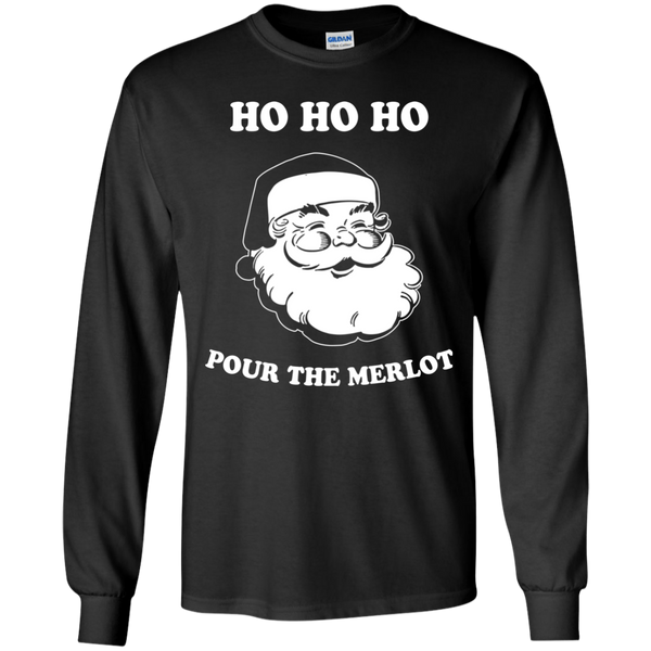 Santa Ho Ho Ho Pour The Merlot Christmas Sweater, Long Sleeve - TeesGrab